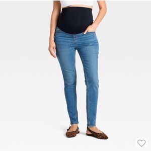 Over The Belly Low-Rise Skinny Maternity Jeans - Medium Wash 8